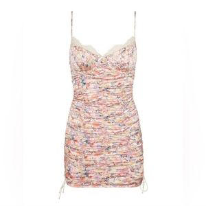 For Love & Lemons Gardenia Mini Dress Bustier Ruched Floral Pink Size XXS